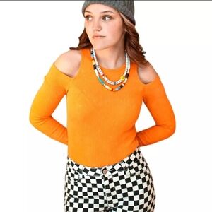 Daydreamer LA Women's Orange Waffle Knit Cold shoulder Long sleeve NWT